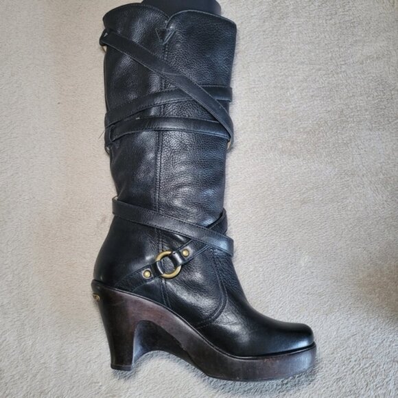 Michael Kors black leather round toe mid calf heeled boots size 8 - Picture 2 of 16